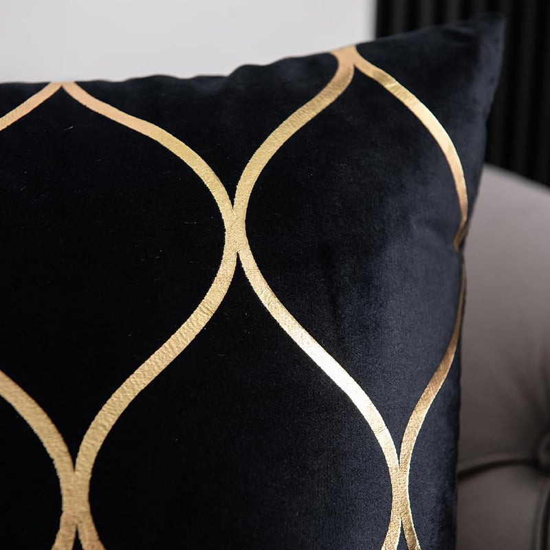 DEZENE 20x20 Inch Gold Velvet Throw Pillow Covers: 2 Pack Square Decorative Pillow Cases for Bedroom Sofa Couch Living Room, Black - Image 2